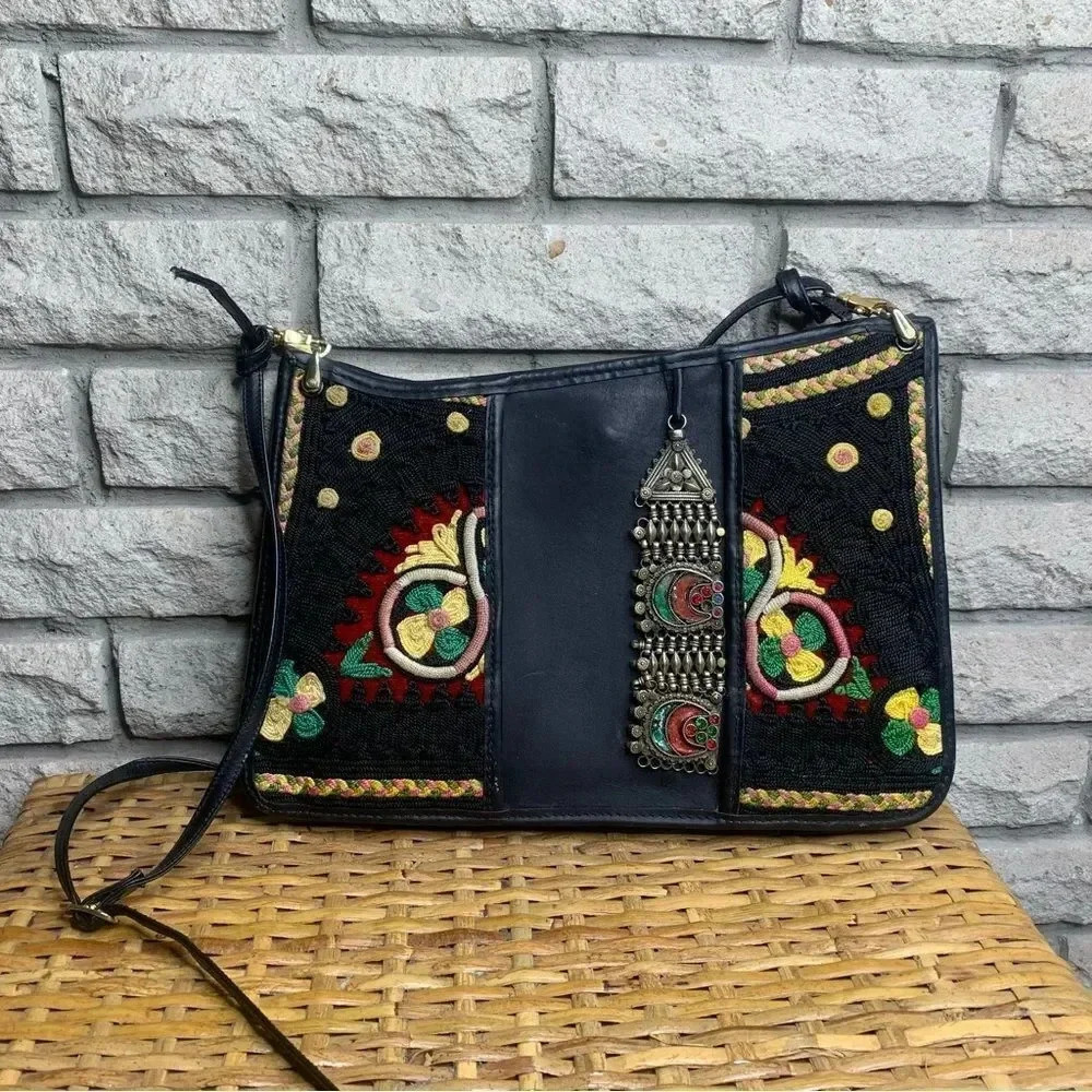 Vintage Embroidered Leather Bag Purse